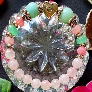 Rose Quartz, Ruby, Jadeite and Aquamarine Precious Stone Bracelet